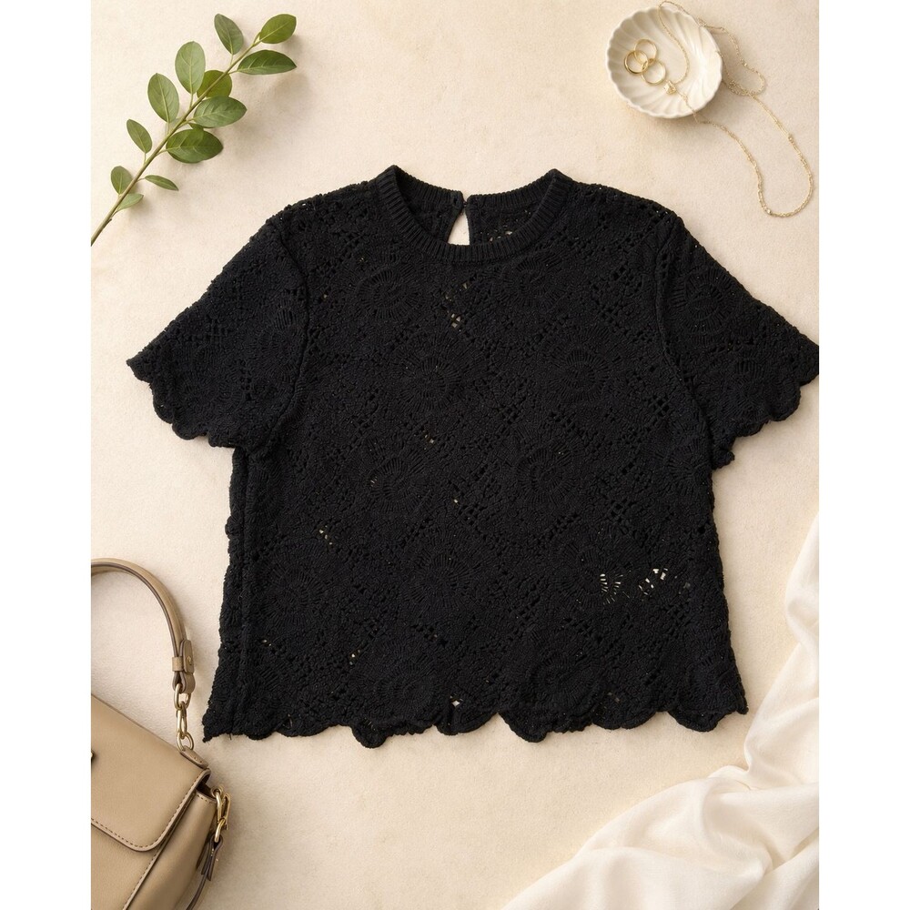 Abercrombie & Fitch Women’s XL Black Crochet Lace Short Sleeve Top